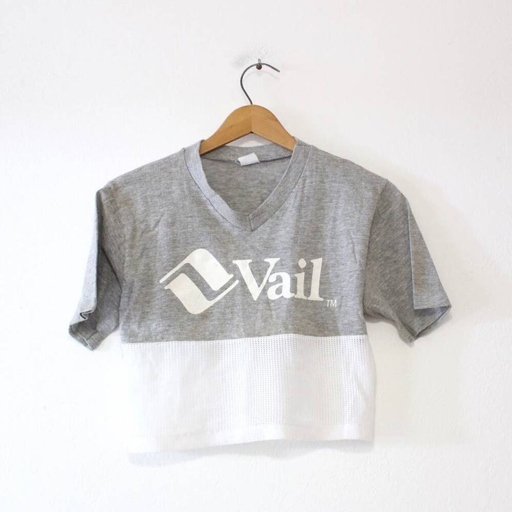 Vintage Vail Gray and White Cropped Tee